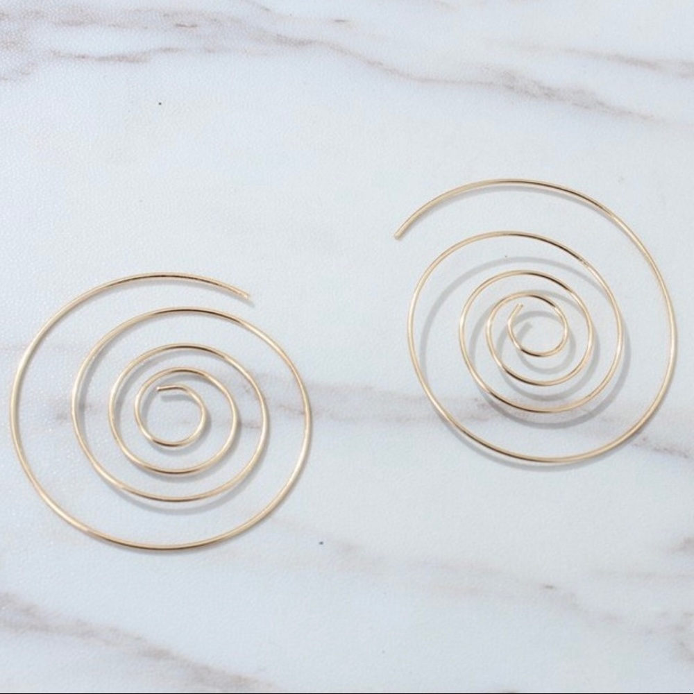 Gold Tone Wire Swirl Hoop Earrings - Picture 4 of 4